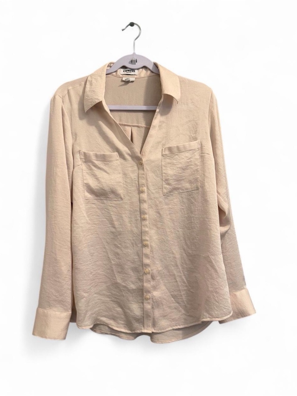 Beige Button-Front Women's Blouse